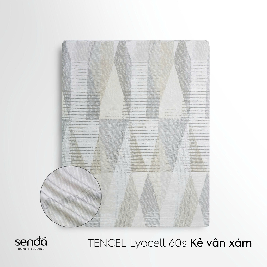 Bộ ga gối 3 món Lụa Tencel 60S họa tiết - Kẻ vân xám