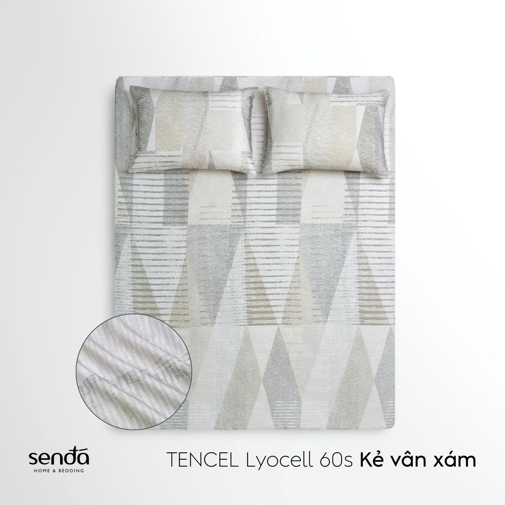 Bộ ga gối 3 món Lụa Tencel 60S họa tiết - Kẻ vân xám
