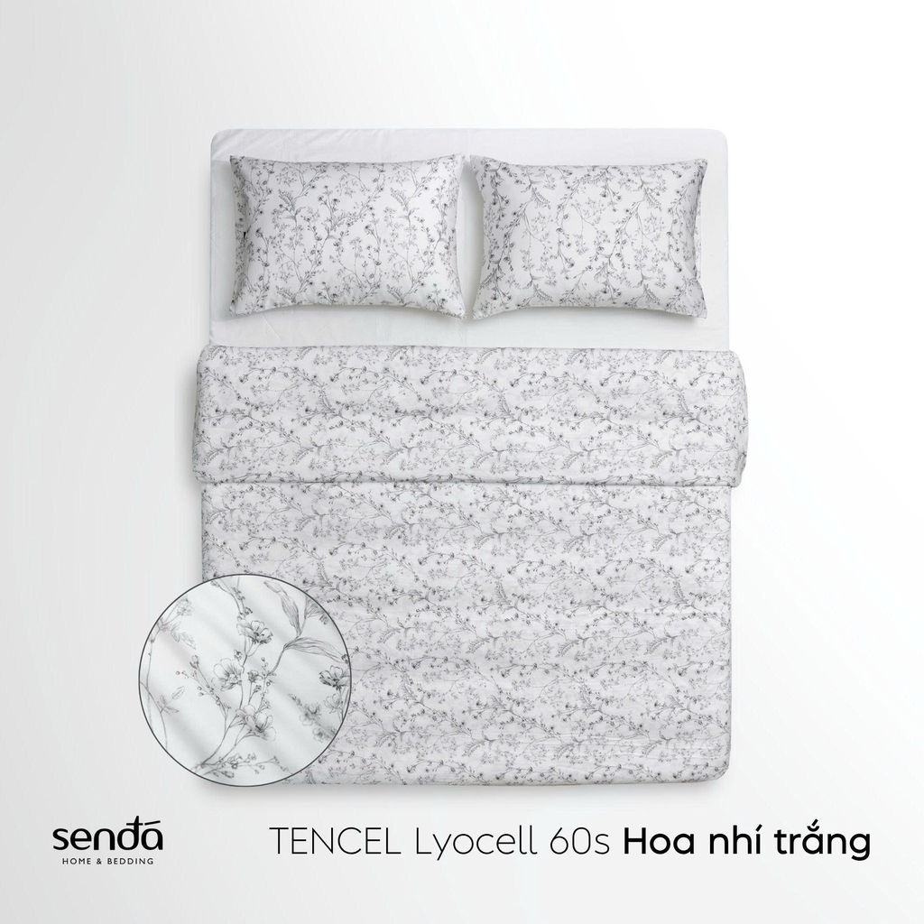 Vỏ chăn chần bông Lụa Tencel 60S họa tiết - Hoa nhí trắng