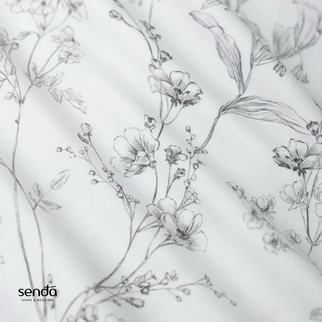 Bộ chăn ga gối 4 món (chăn chần bông) Lụa Tencel 60S họa tiết - Hoa nhí trắng