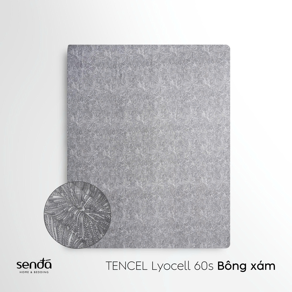 Bộ ga gối 3 món Lụa Tencel 60S họa tiết - Bông xám