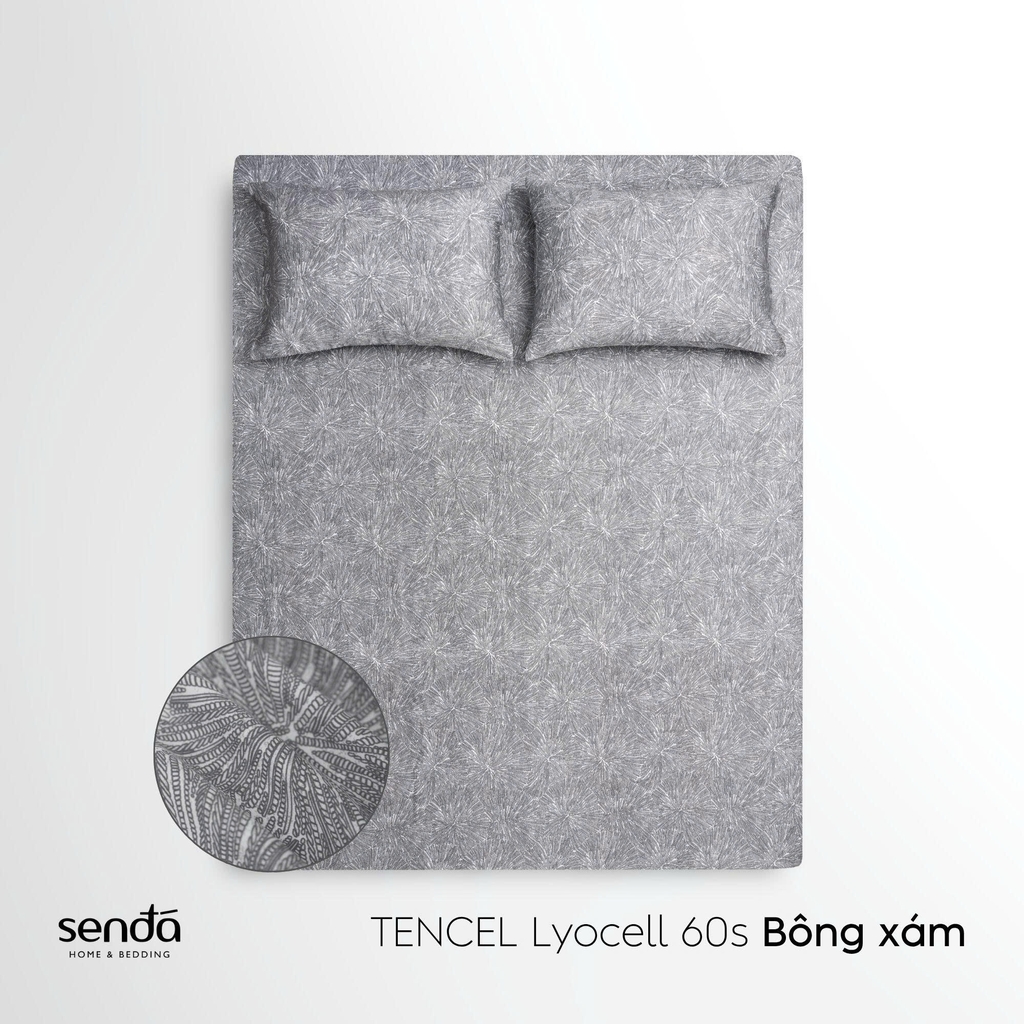 Bộ ga gối 3 món Lụa Tencel 60S họa tiết - Bông xám