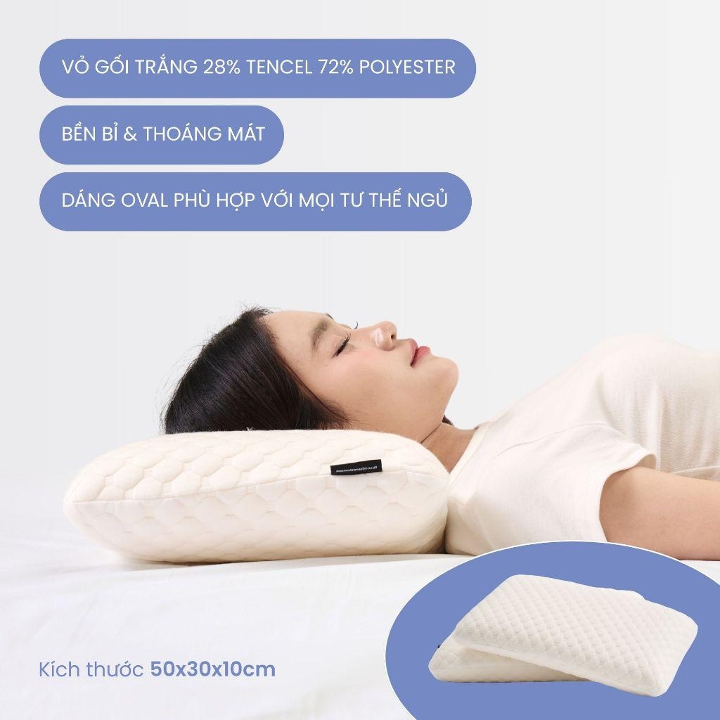 Gối cao su non chống đau mỏi cổ vai gáy, ruột gối ngủ công thái học Memory Foam người lớn cao cấp
