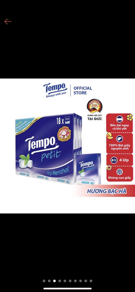 Khăn giấy bỏ túi Tempo Petit Túi ngắn (1 lốc 18 gói)