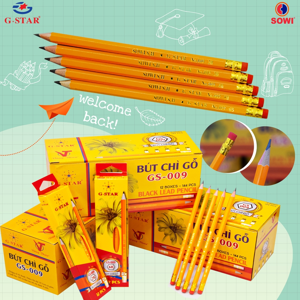 G-Star Bút Chì Gỗ GS009 2B; 3B; 4B; 5B; 6B (12 Cây/Hộp; 12 Hộp/ Lốc; 240 Hộp/ Thùng)