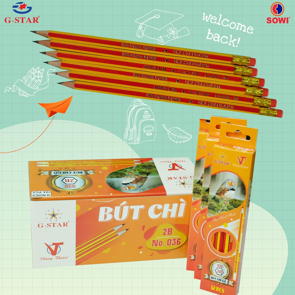 G-Star Bút Chì Gỗ 2B - 036 (12 Cây/ Hộp; 12 Hộp/ Lốc; 20 Lốc/ Thùng)