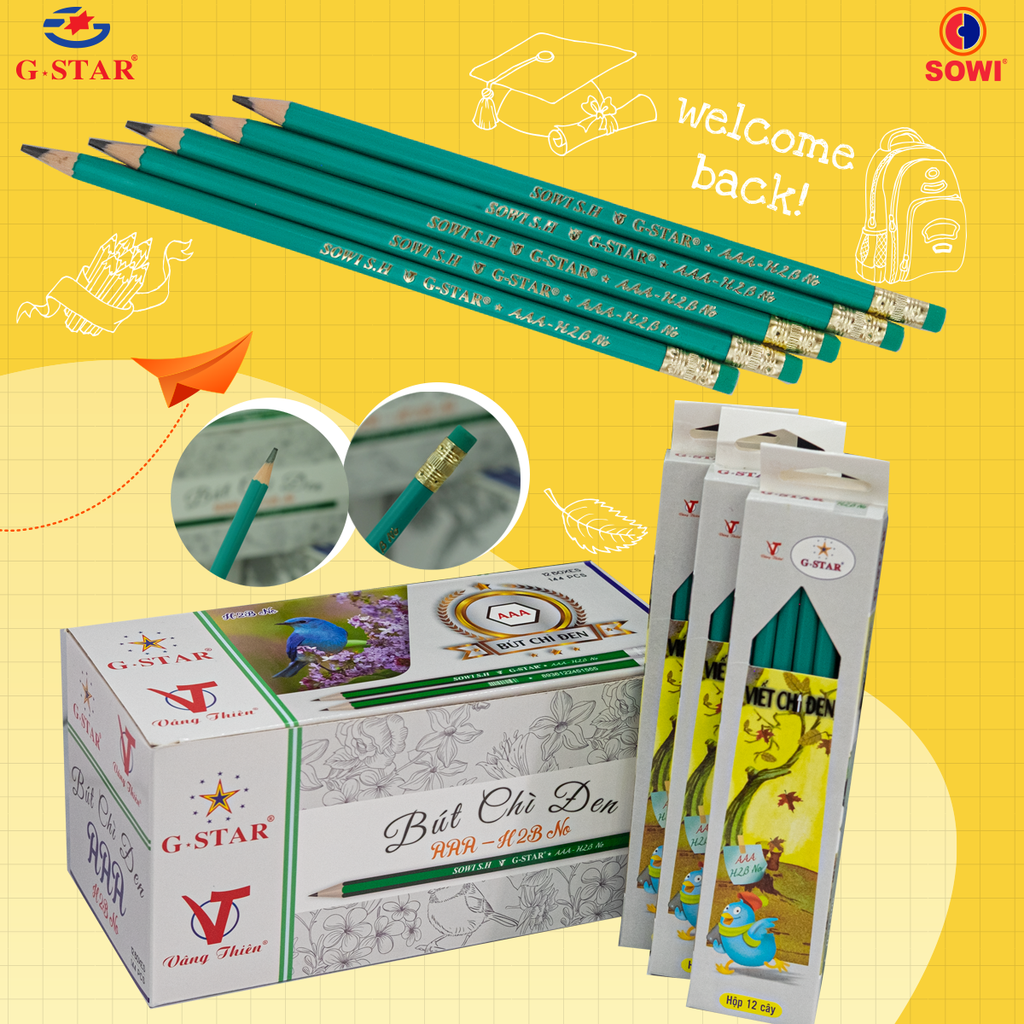 G-Star Bút Chì Đen AAA H2B (12 Cây/Hộp; 12 Hộp/ Lốc; 20 Lốc/ Thùng)