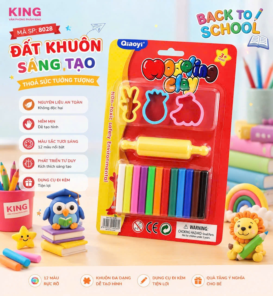 Đất Nặn Kèm Khuôn Tạo Hình 12 Màu Mã 8028 (144 Vỉ/Thùng)