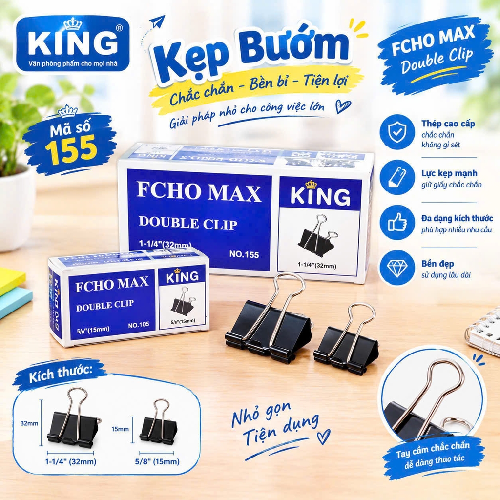Kẹp Bướm Đen ECHO 51MM (60 Hộp/Thùng)