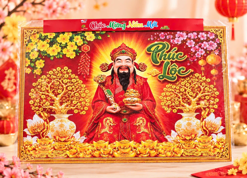 Tranh Tráng Gương 53*76 (Hình Thần Tài, Phật Di Lặc, Dê Sum Vầy, Ông Thọ)