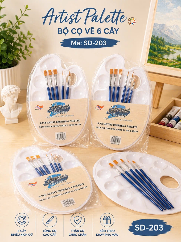 Bộ Cọ Vẽ 6 Cây SD201; SD202; SD203 (240 Vỉ/ Thùng)