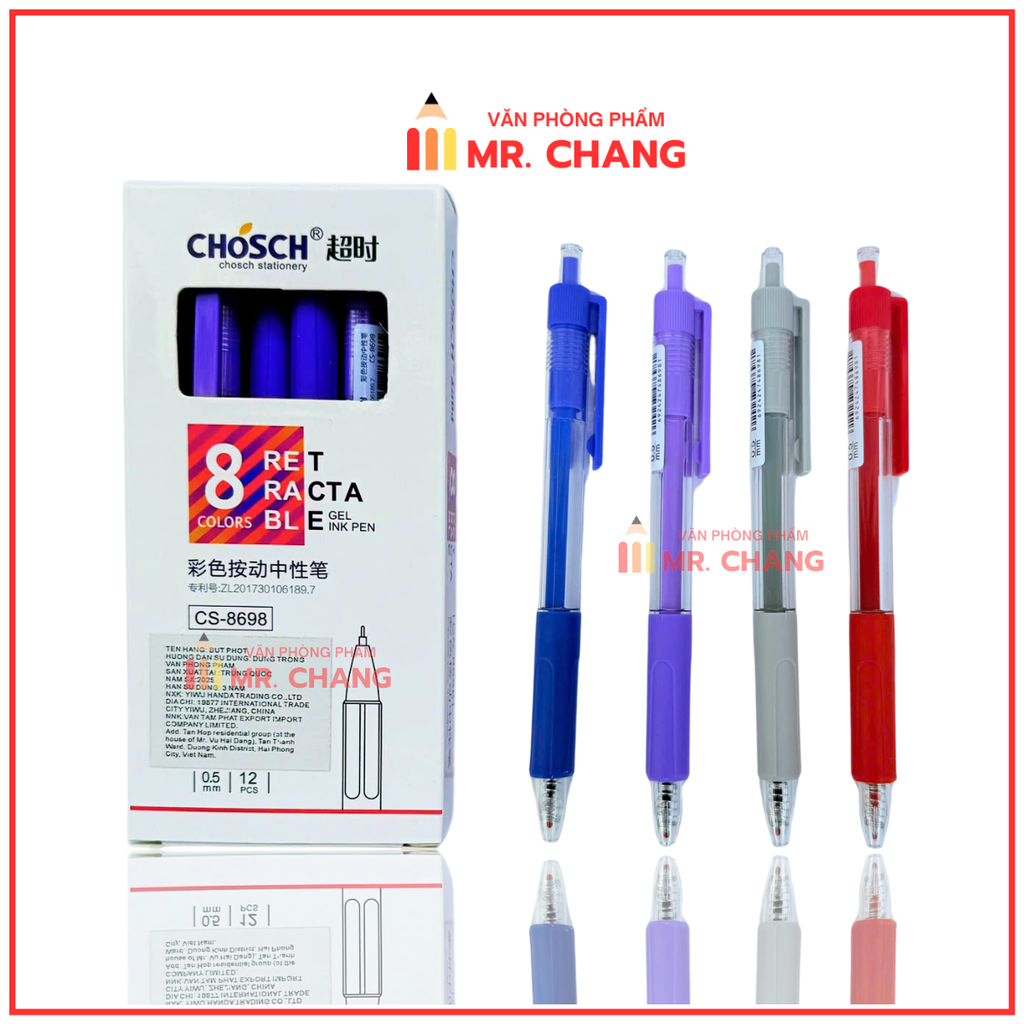 Bút Chosch Mực Nước CS8698 (Xanh, Tím, Đỏ, Đen) (12 Cây/Hộp; 12 Hộp/ Lốc; 12 Lốc/Thùng)
