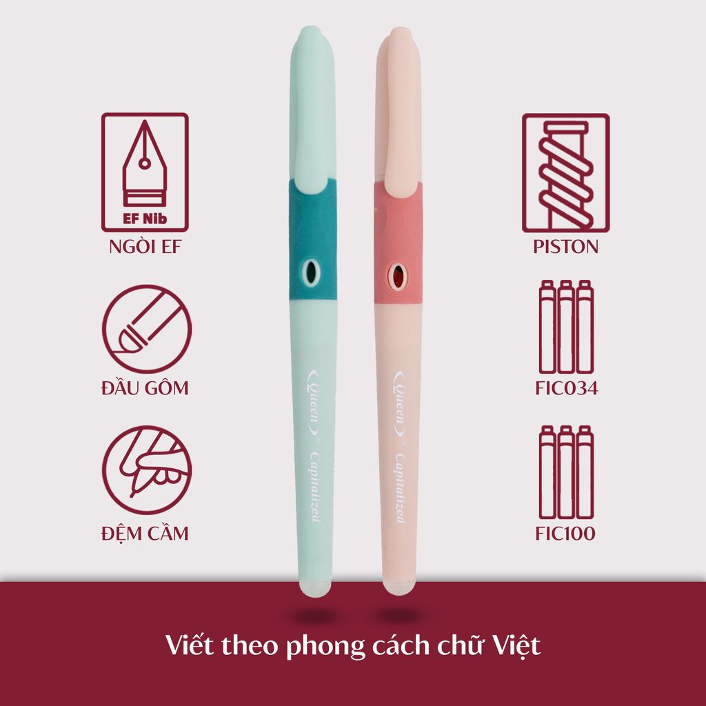 Queen - Bút Máy Ngòi Trơn FP174 (12 Cây/ Hộp; 5 Hộp/ Lốc)