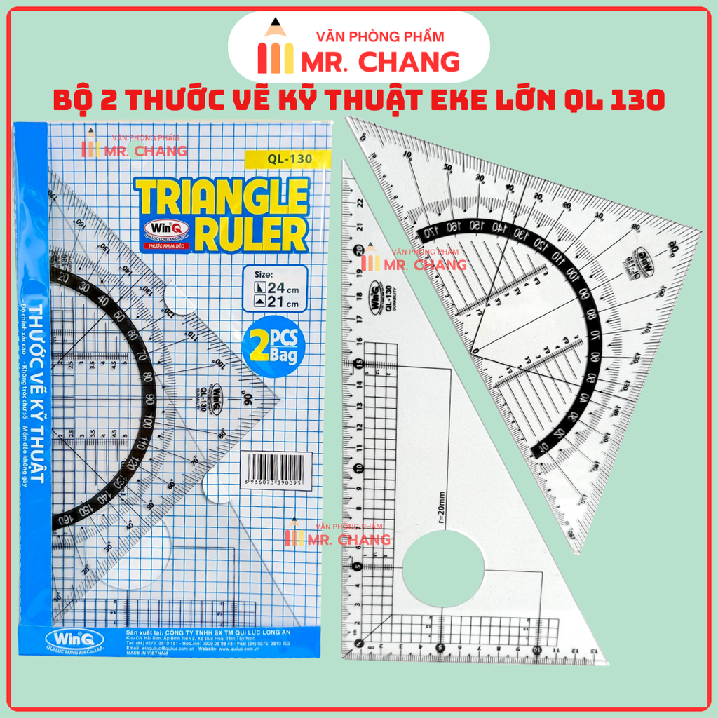 Win Q Bộ 2 Cây Thước Eke Lớn QL130 (10 Bộ/ Hộp; 5 Hộp/ Lốc)