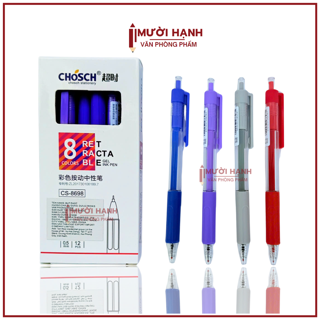 Bút Chosch Mực Nước CS8698 (Xanh, Tím, Đỏ, Đen) (12 Cây/Hộp; 12 Hộp/ Lốc; 12 Lốc/Thùng)