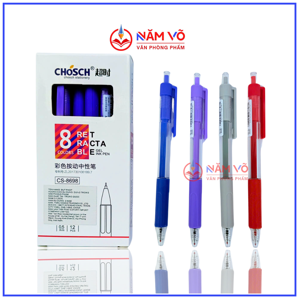 Bút Chosch Mực Nước CS8698 (Xanh, Tím, Đỏ, Đen) (12 Cây/Hộp; 12 Hộp/ Lốc; 12 Lốc/Thùng)