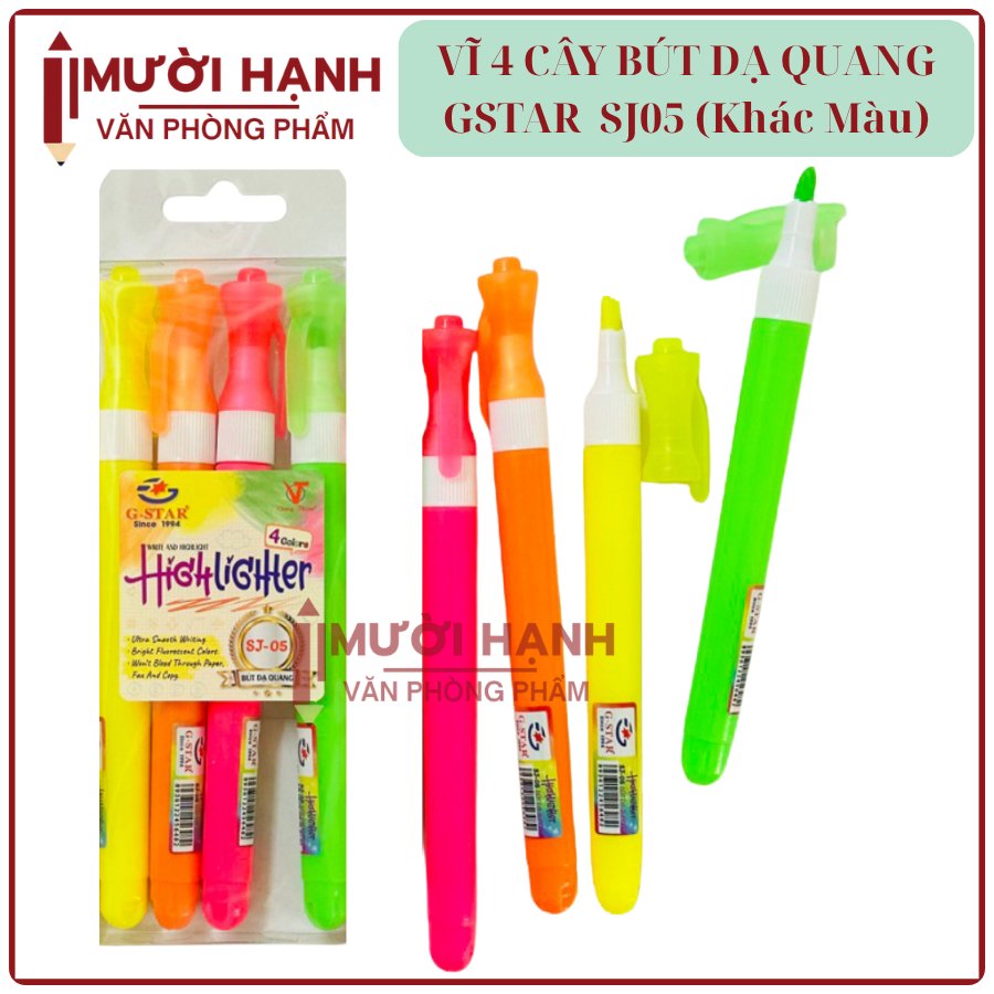 G-Star Bút Dạ Quang SJ-05 (Vàng, Hồng, Cam, Lá) (4 Cây Khác Màu/Vĩ) (24 Vĩ/Lốc; 8 Lốc/Thùng)