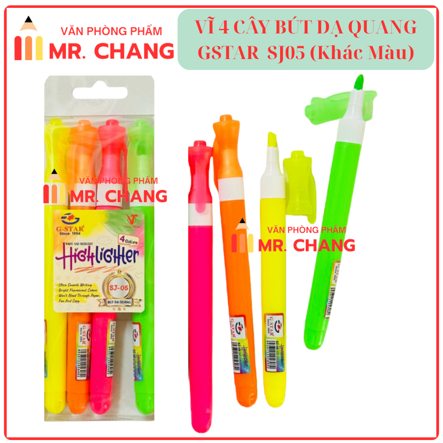 G-Star Bút Dạ Quang SJ-05 (Vàng, Hồng, Cam, Lá) (4 Cây Khác Màu/Vĩ) (24 Vĩ/Lốc; 8 Lốc/Thùng)