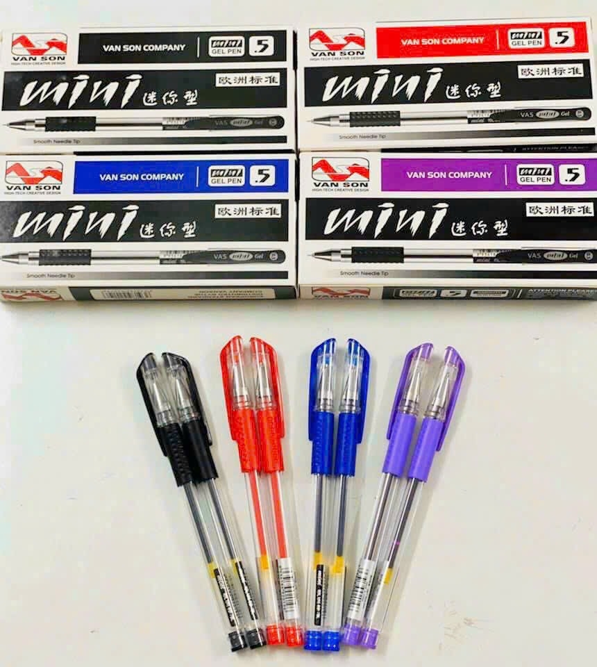 Bút Gel MINI Vân Sơn Đầu Nhỏ VS (Xanh, Tím, Đỏ, Đen) (12 Cây/Hộp; 12 Hộp/ Lốc; 240 Hộp/ Thùng)