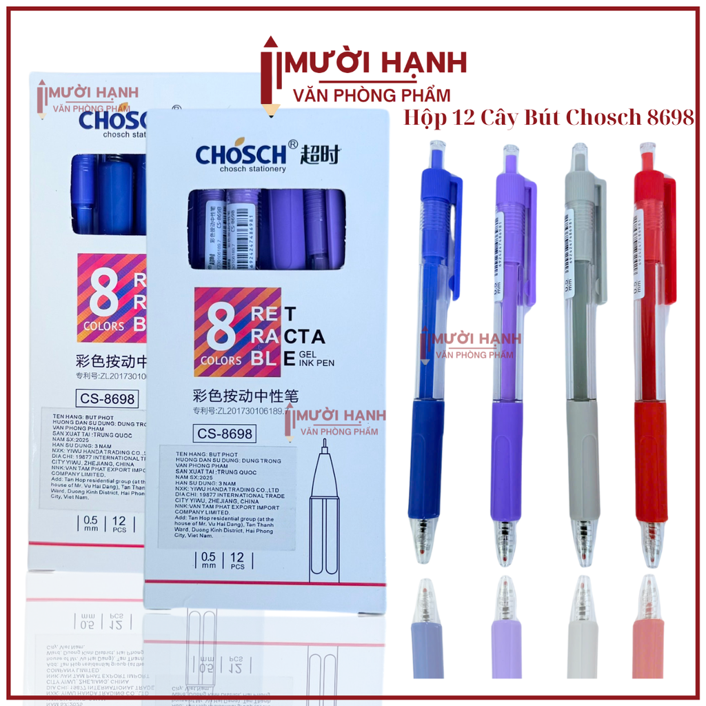 Bút Chosch Mực Nước CS8698 (Xanh, Tím, Đỏ, Đen) (12 Cây/Hộp; 12 Hộp/ Lốc; 12 Lốc/Thùng)
