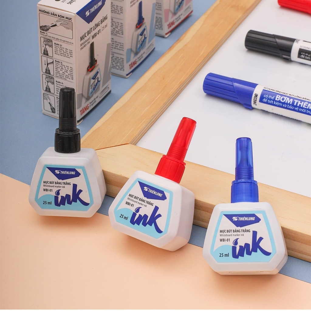 TL - Mực Bút Lông Bảng WBI01 (Xanh, Đỏ, Đen) (6 Lọ/ Lốc, 24 Lốc/ Thùng, 144 Hộp/ Thùng)