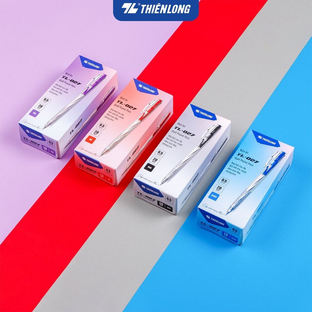 TL - Bút Bi TL027 (Xanh, Tím, Đen, Đỏ) (20 Cây/Hộp)