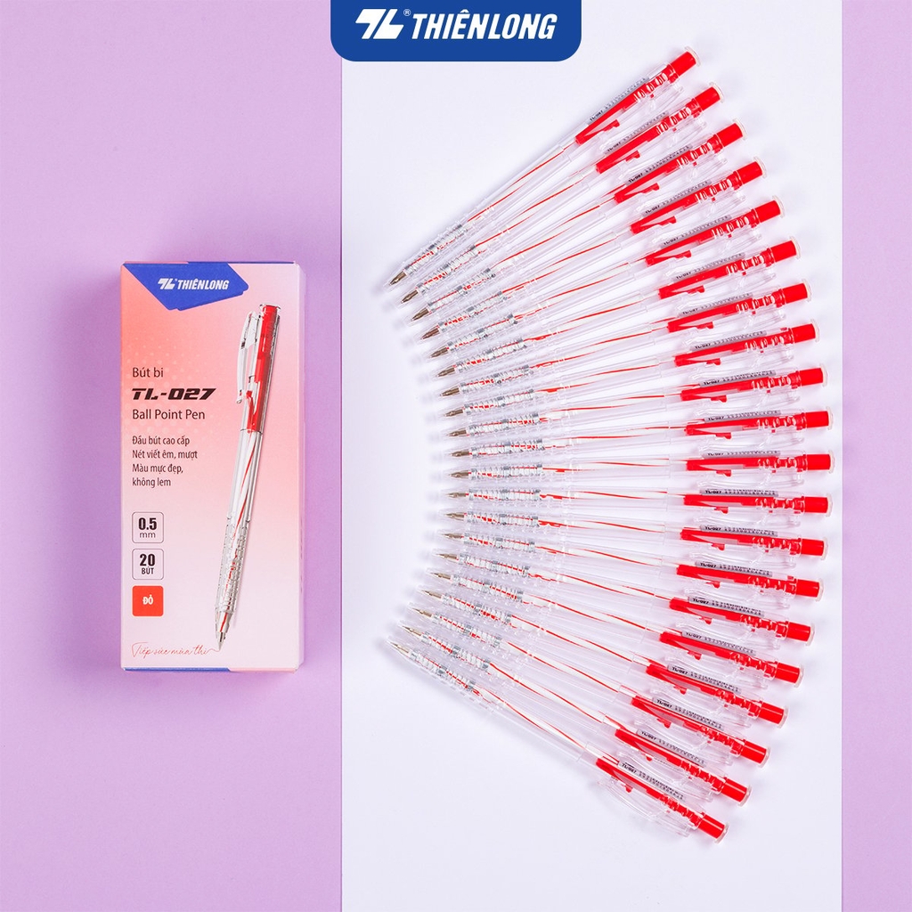 TL - Bút Bi TL027 (Xanh, Tím, Đen, Đỏ) (20 Cây/Hộp)