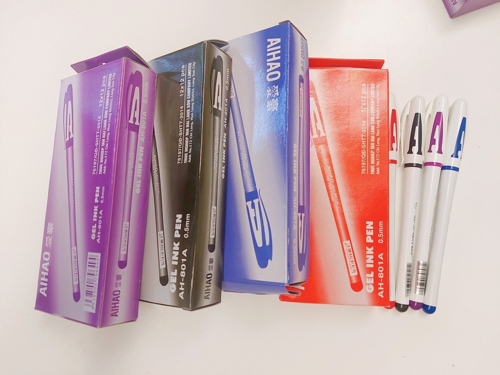 Bút Gel Nước Chữ AAA 0.5mm Aihao AH-801A (Xanh, Tím, Đỏ, Đen) (12 Cây/Hộp) (12 Hộp/Lốc) (12 Lốc/Thùng)
