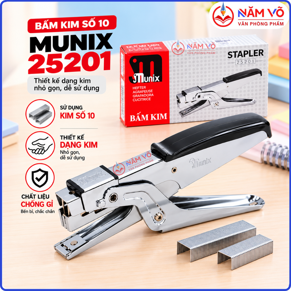 Munix - Máy Bấm Kim Munix Số 10 Ấn Độ 25201 (10 Cái/ Hộp; 12 Hộp/ Thùng)
