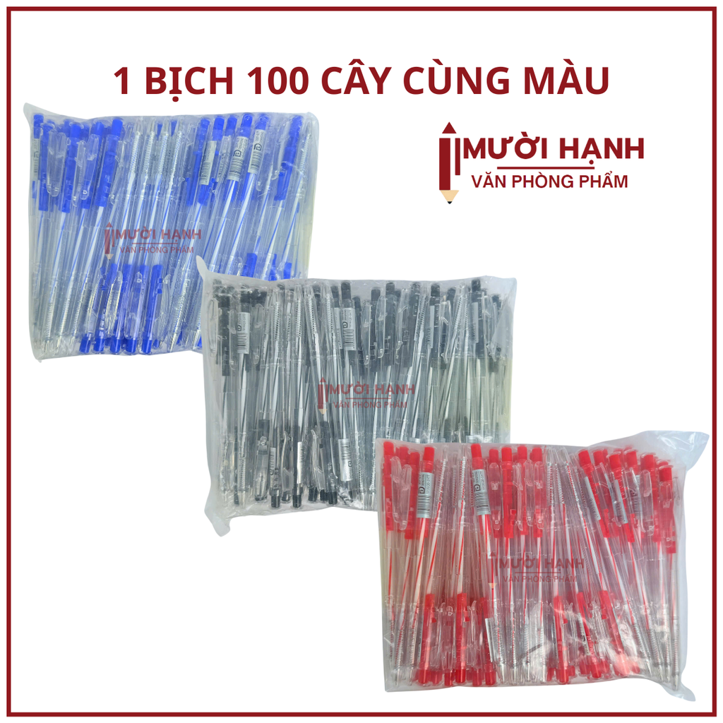 Bút Bi Aihao Đầu Bấm 207 BỊCH (100 Cây/ Bịch; 32 Bịch/Thùng)