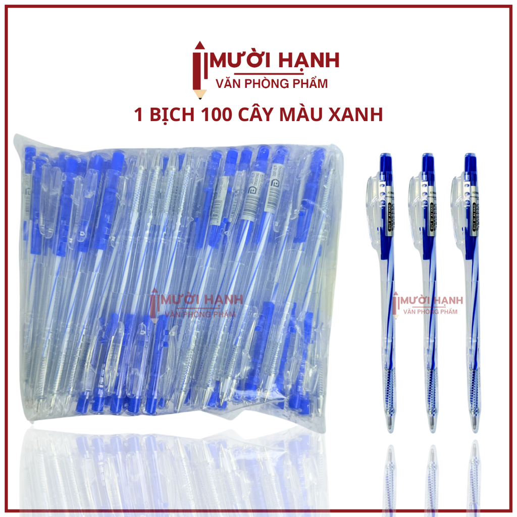 Bút Bi Aihao Đầu Bấm 207 BỊCH (100 Cây/ Bịch; 32 Bịch/Thùng)