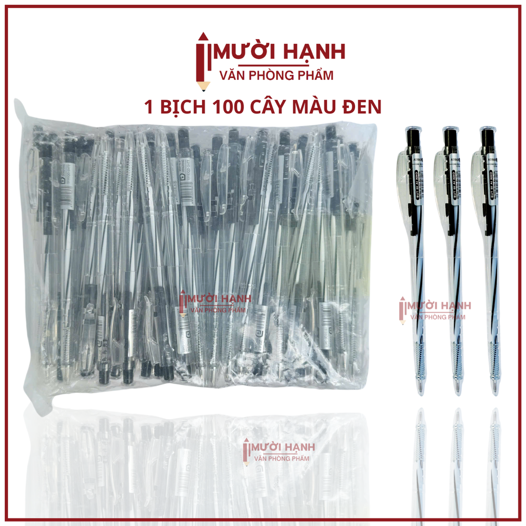 Bút Bi Aihao Đầu Bấm 207 BỊCH (100 Cây/ Bịch; 32 Bịch/Thùng)