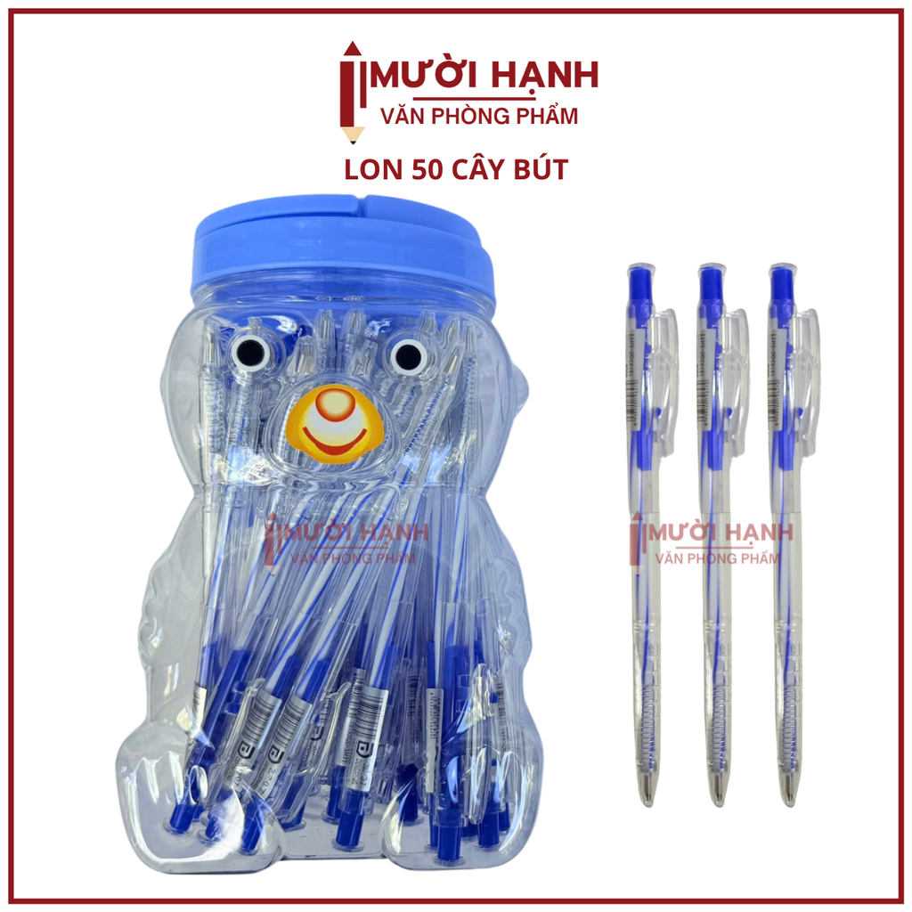 Bút Bi Aihao XANH 207 Lon Gấu (50 Cây/Lon; 30 Lon/Thùng)