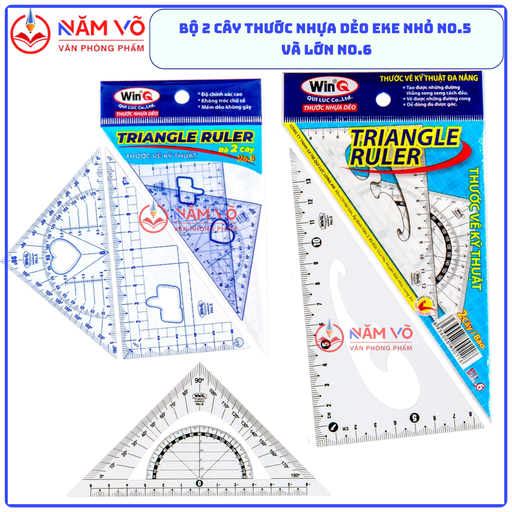 Win Q Thước Dẻo Êke Lớn Số 6 NO6 (1 Bộ/Cặp; 50 Cặp/Hộp)