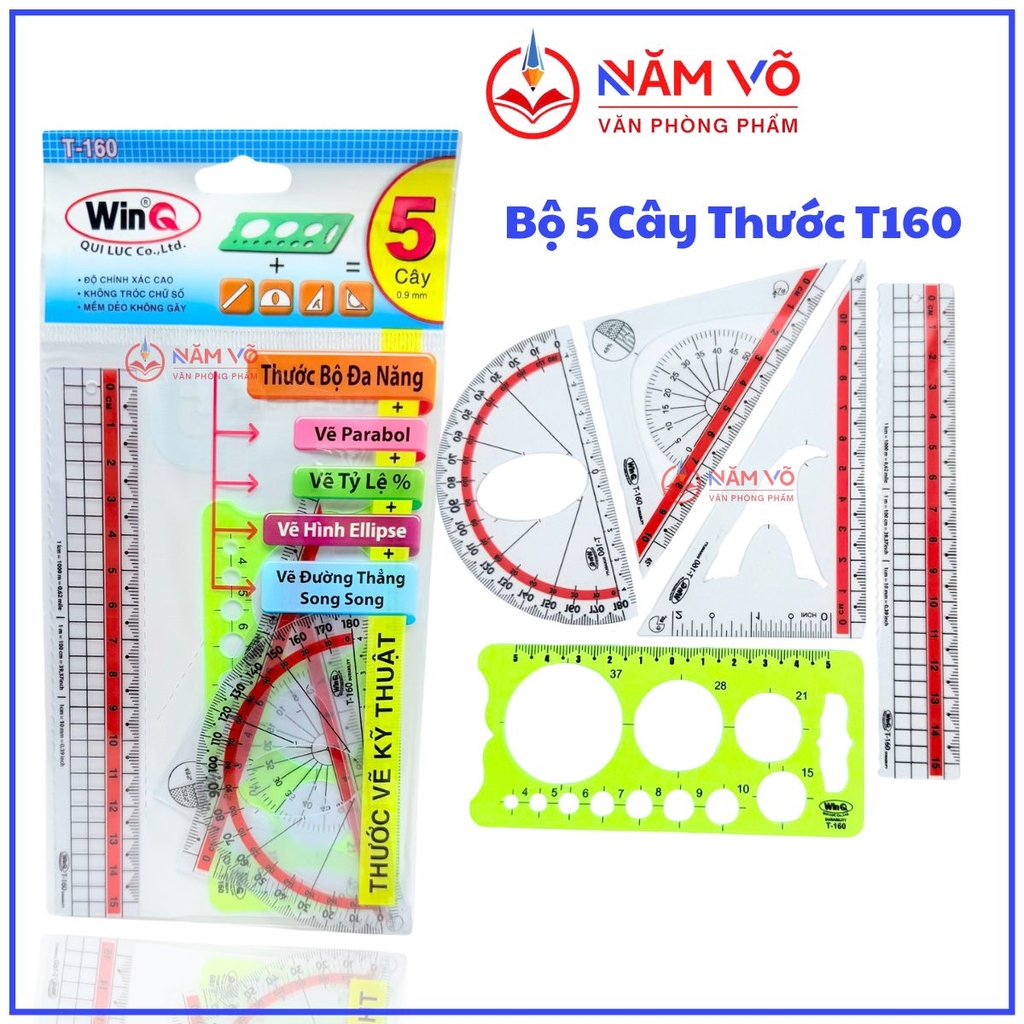 Win Q Bộ Thước 5 Cây Nhựa Dẻo Kỹ Thuật T160 (10 Bộ/Bịch; 10 Bịch/ Hộp; 6 Hộp/ Thùng)