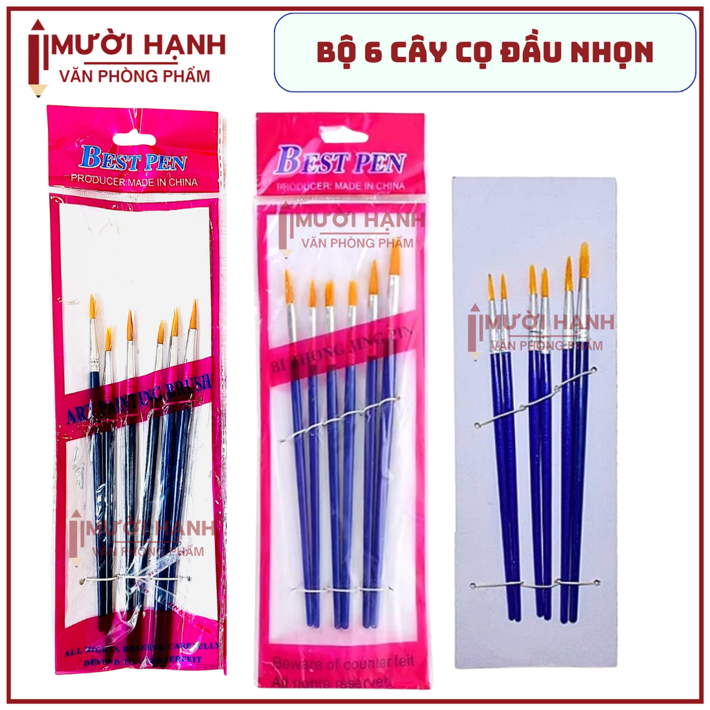 Cọ Vẽ 6 Cây DẸP và NHỌN JX (6 Cây/Vĩ ; 600 Vĩ/Thùng)