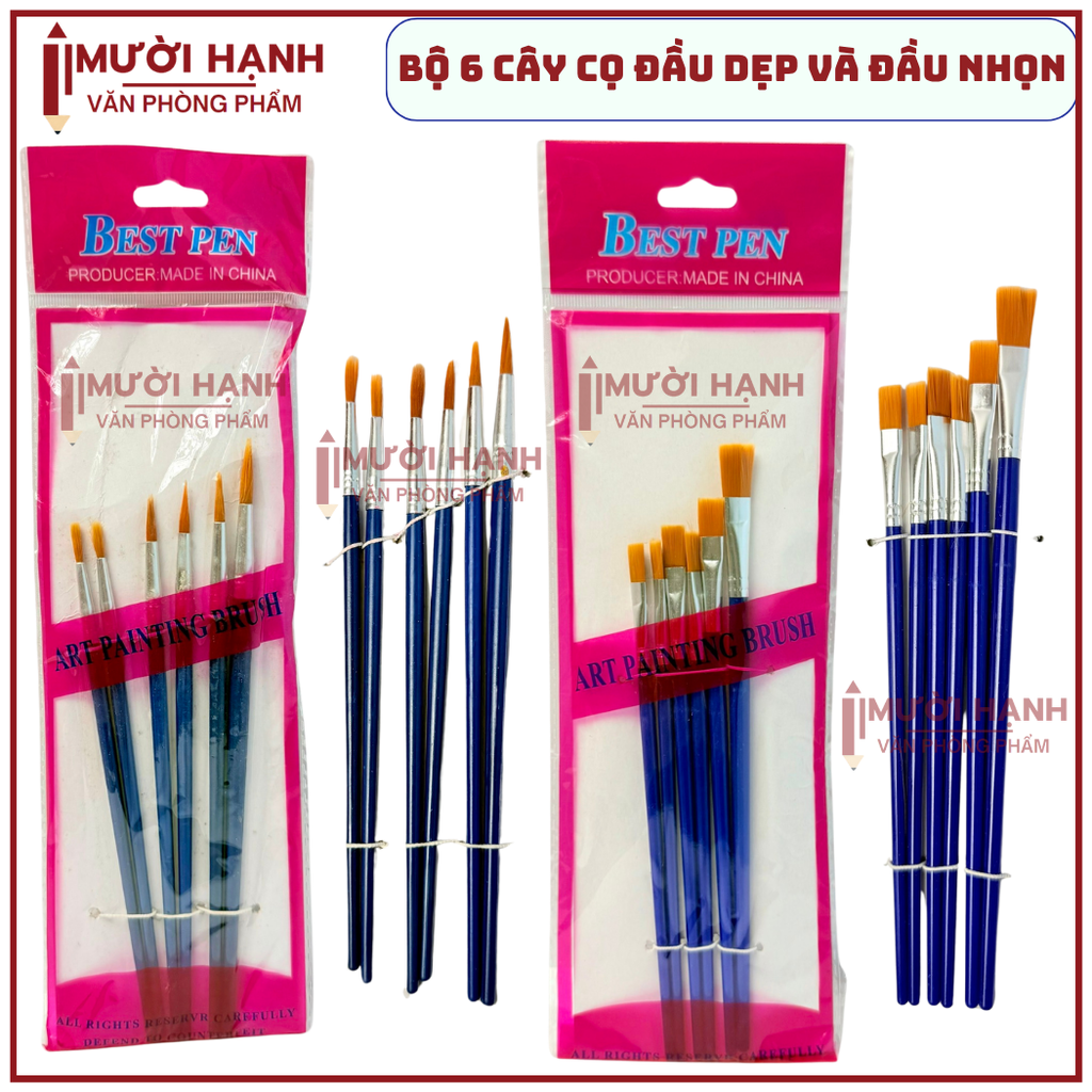 Cọ Vẽ 6 Cây DẸP và NHỌN JX (6 Cây/Vĩ ; 600 Vĩ/Thùng)
