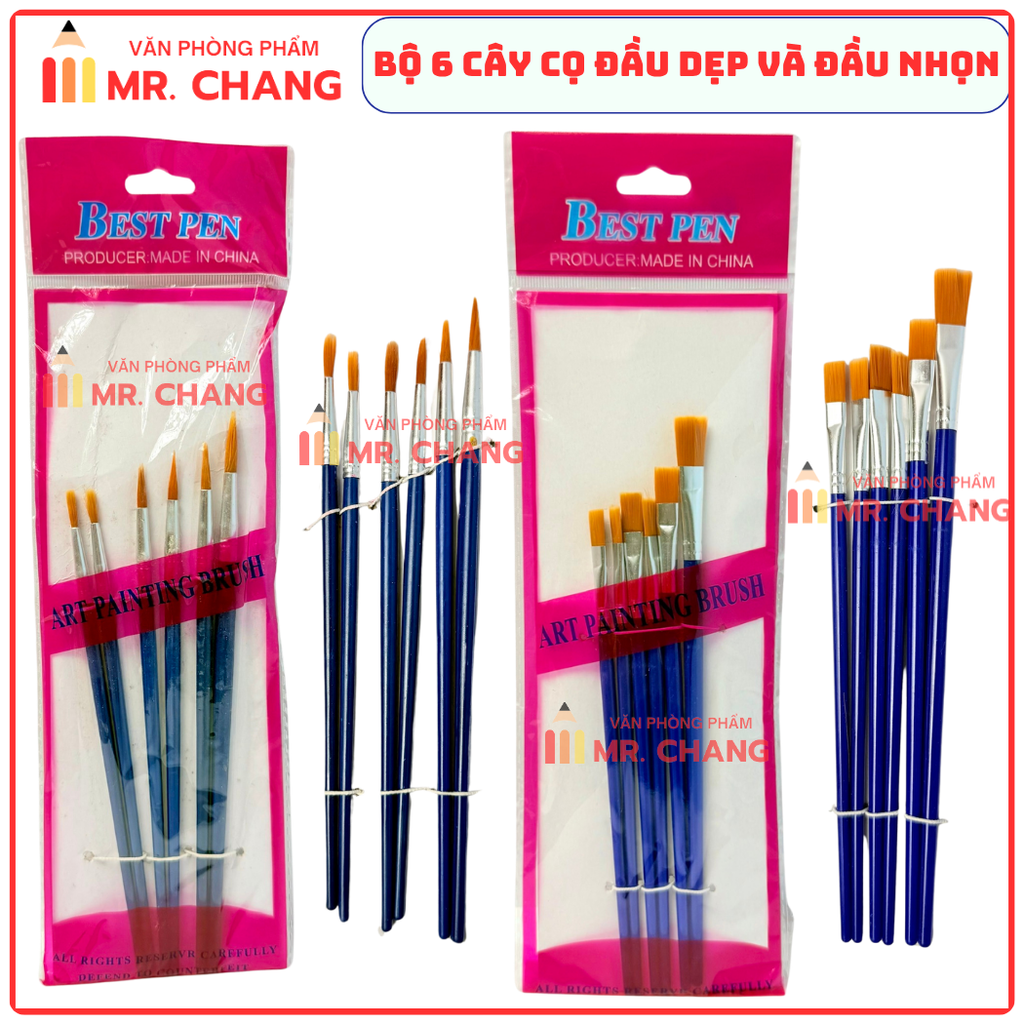 Cọ Vẽ 6 Cây DẸP và NHỌN JX (6 Cây/Vĩ ; 600 Vĩ/Thùng)