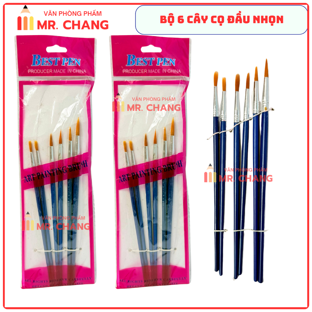 Cọ Vẽ 6 Cây DẸP và NHỌN JX (6 Cây/Vĩ ; 600 Vĩ/Thùng)
