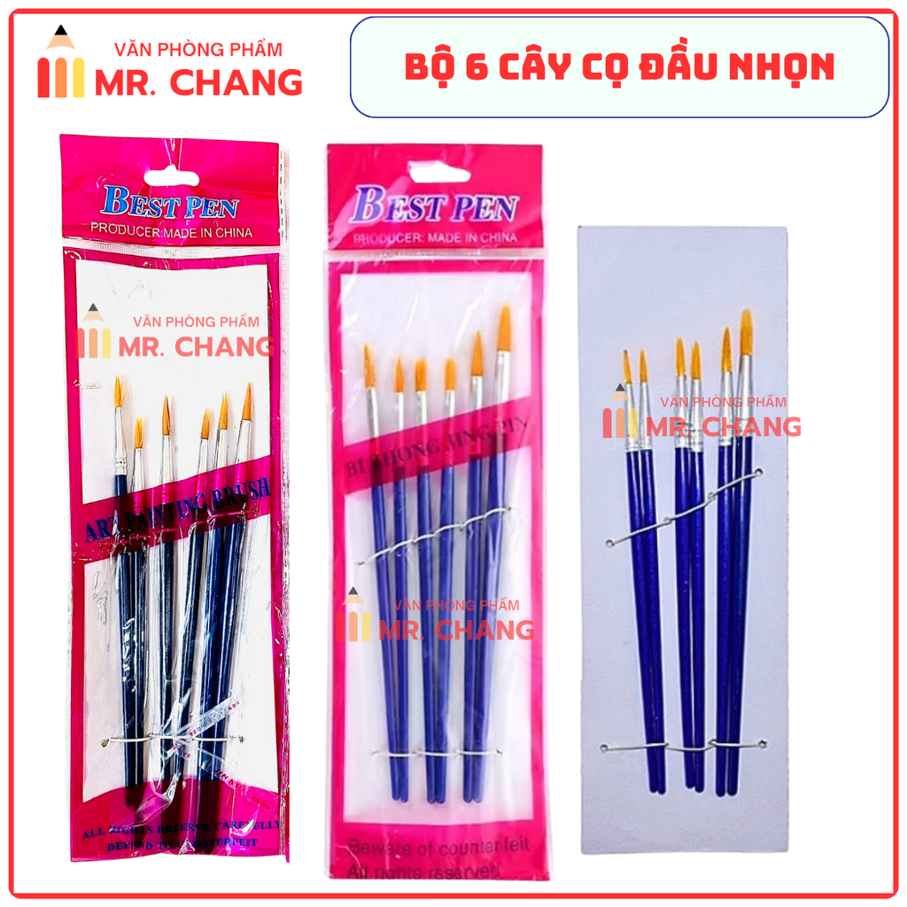 Cọ Vẽ 6 Cây DẸP và NHỌN JX (6 Cây/Vĩ ; 600 Vĩ/Thùng)