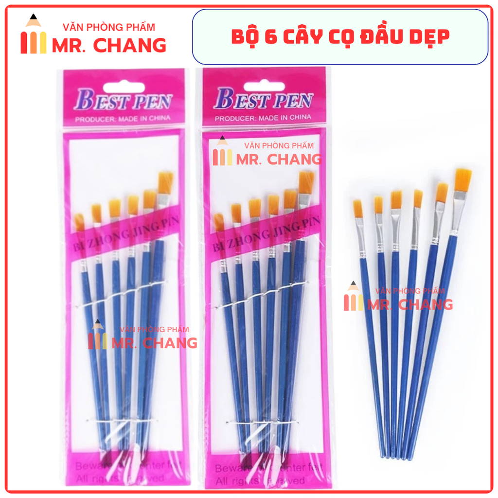 Cọ Vẽ 6 Cây DẸP và NHỌN JX (6 Cây/Vĩ ; 600 Vĩ/Thùng)