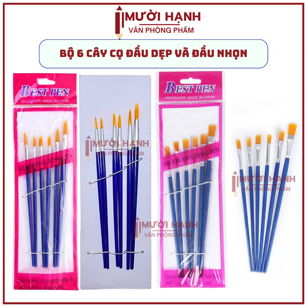 Cọ Vẽ 6 Cây DẸP và NHỌN JX (6 Cây/Vĩ ; 600 Vĩ/Thùng)