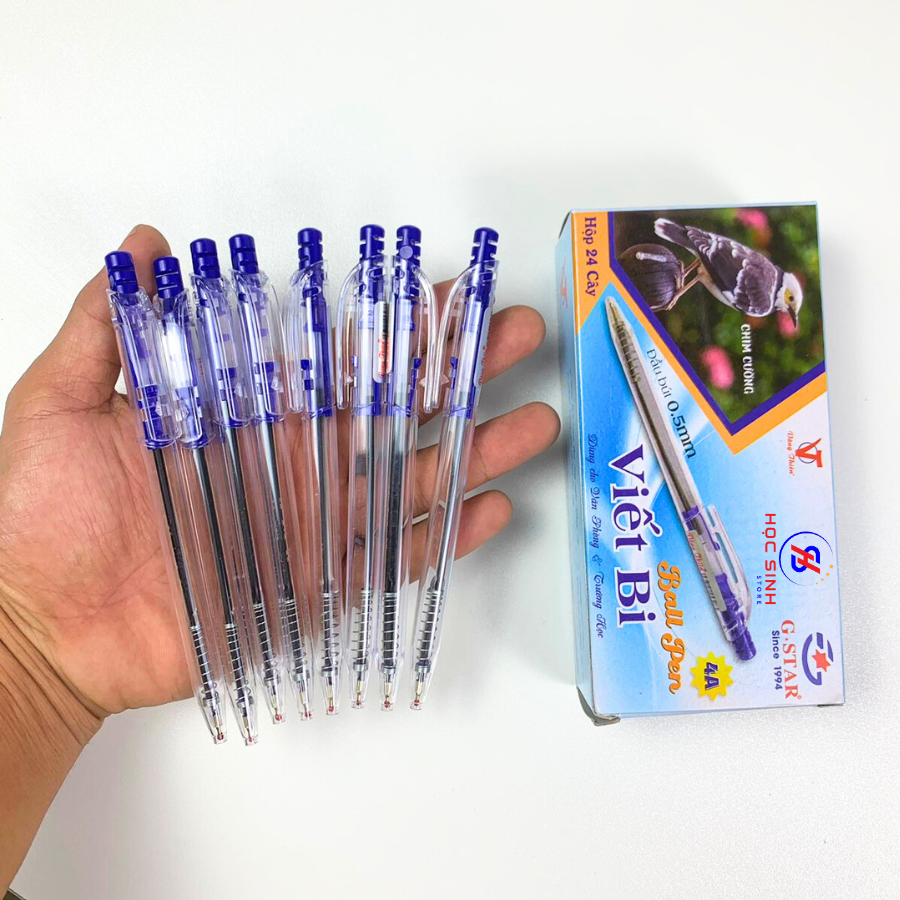 G-Star Bút Bi Bấm Ấn Độ Vỏ Trong (Xanh, Đỏ) 4A (24 Cây/ Hộp; 72 Hộp/Thùng)