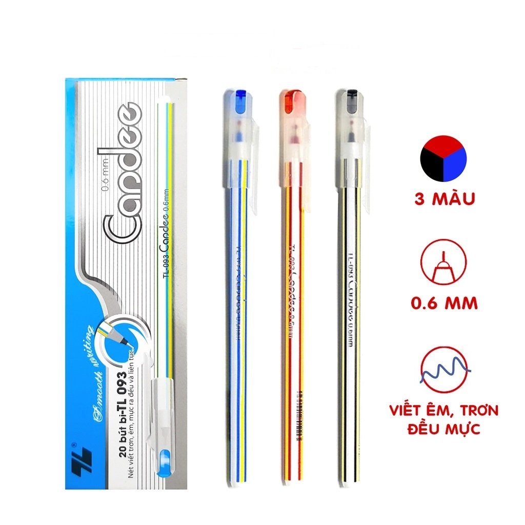 TL - Bút Bi NẾN Candee TL093 (Xanh, Đỏ, Đen) (20 Cây/Hộp)