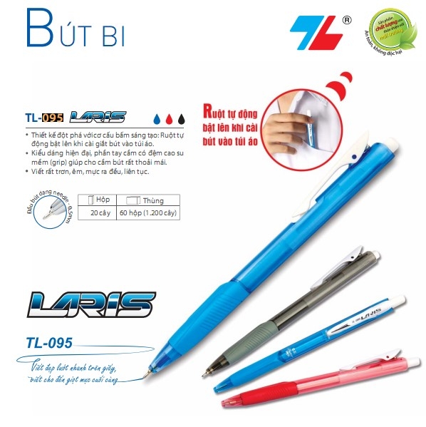 TL - Bút bi TL095 (Xanh, Đỏ, Đen) (20 Cây/Hộp)