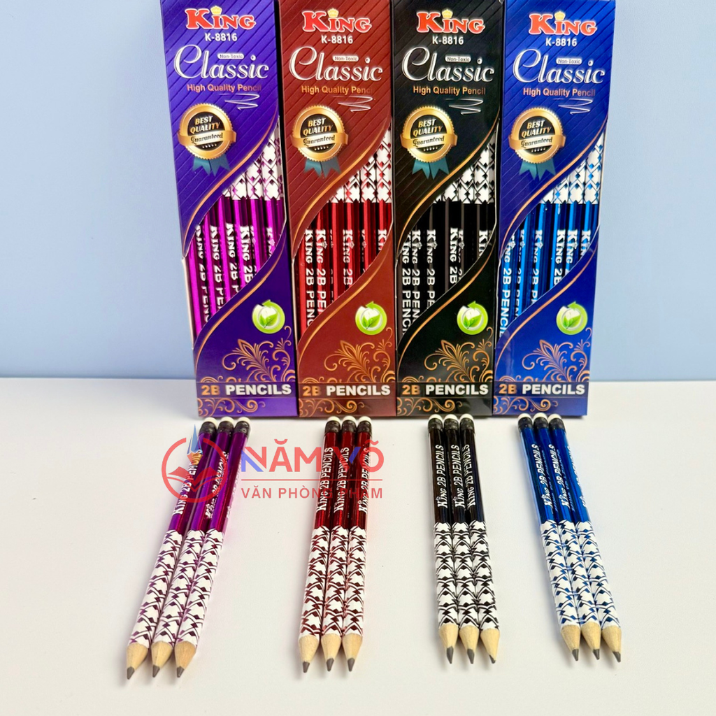 Bút Chì Gỗ 2B King 8816 (12 Cây/ Hộp; 12 Hộp/ Lốc; 240 Hộp/ Thùng)