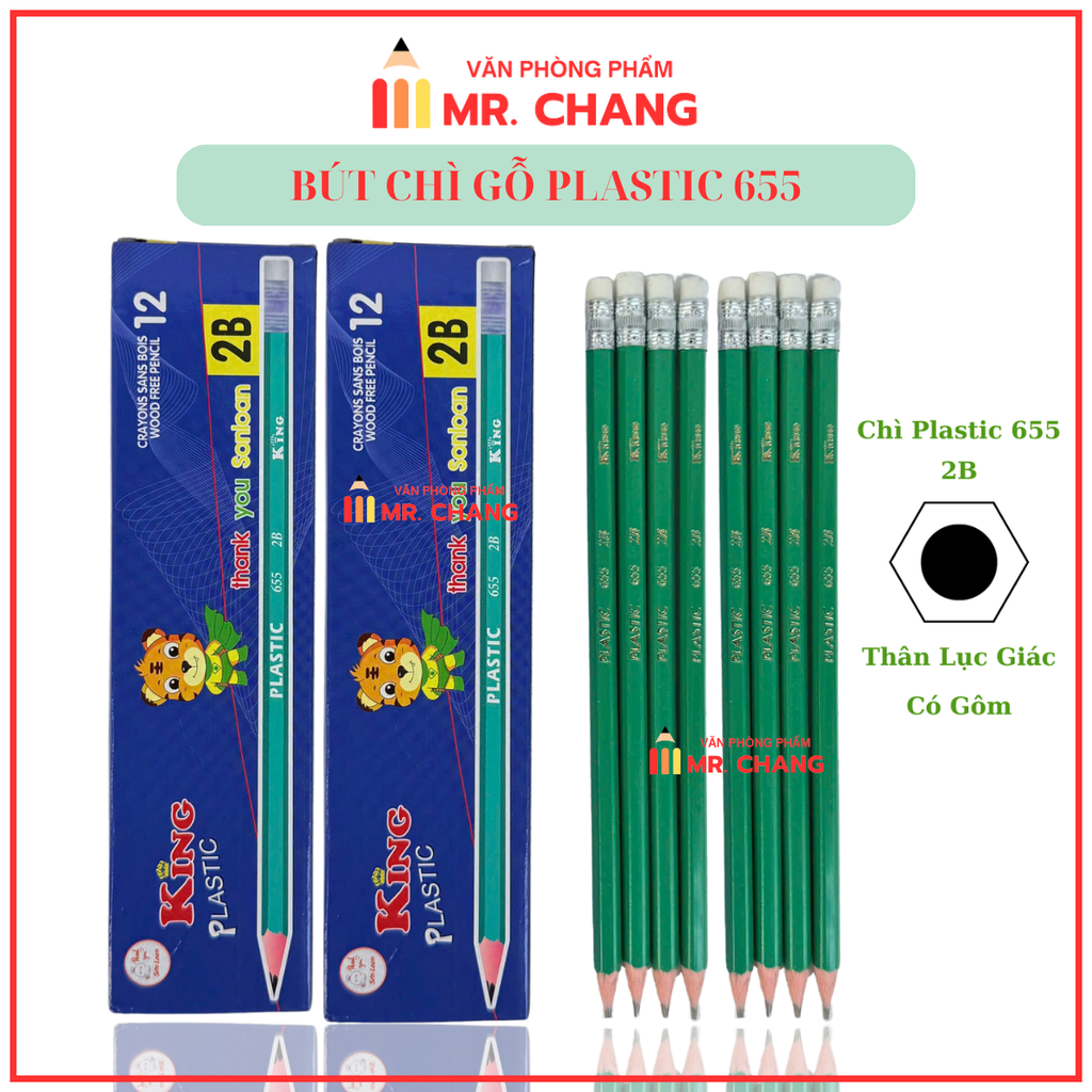 Bút Chì Gỗ Có Gôm King 655 (12 Cây/ Hộp; 12 Hộp/ Lốc; 20 Lốc/ Thùng)