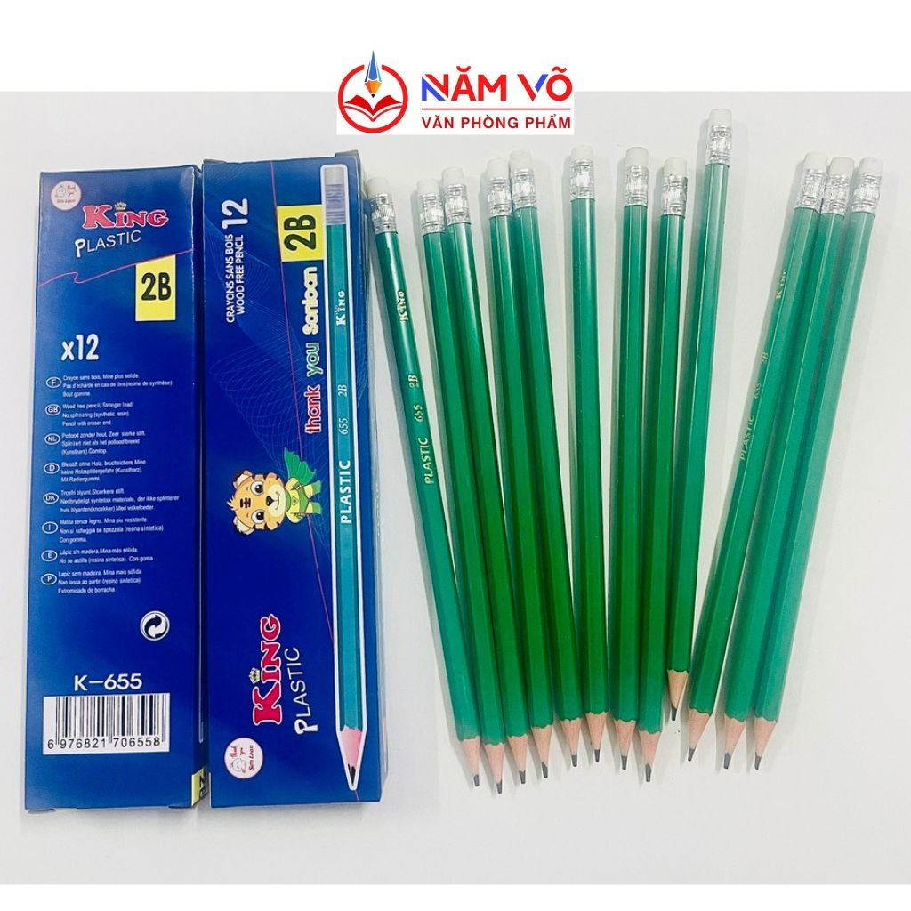 . Bút Chì Gỗ Có Gôm King 655 (12 Cây/ Hộp; 12 Hộp/ Lốc; 20 Lốc/ Thùng)