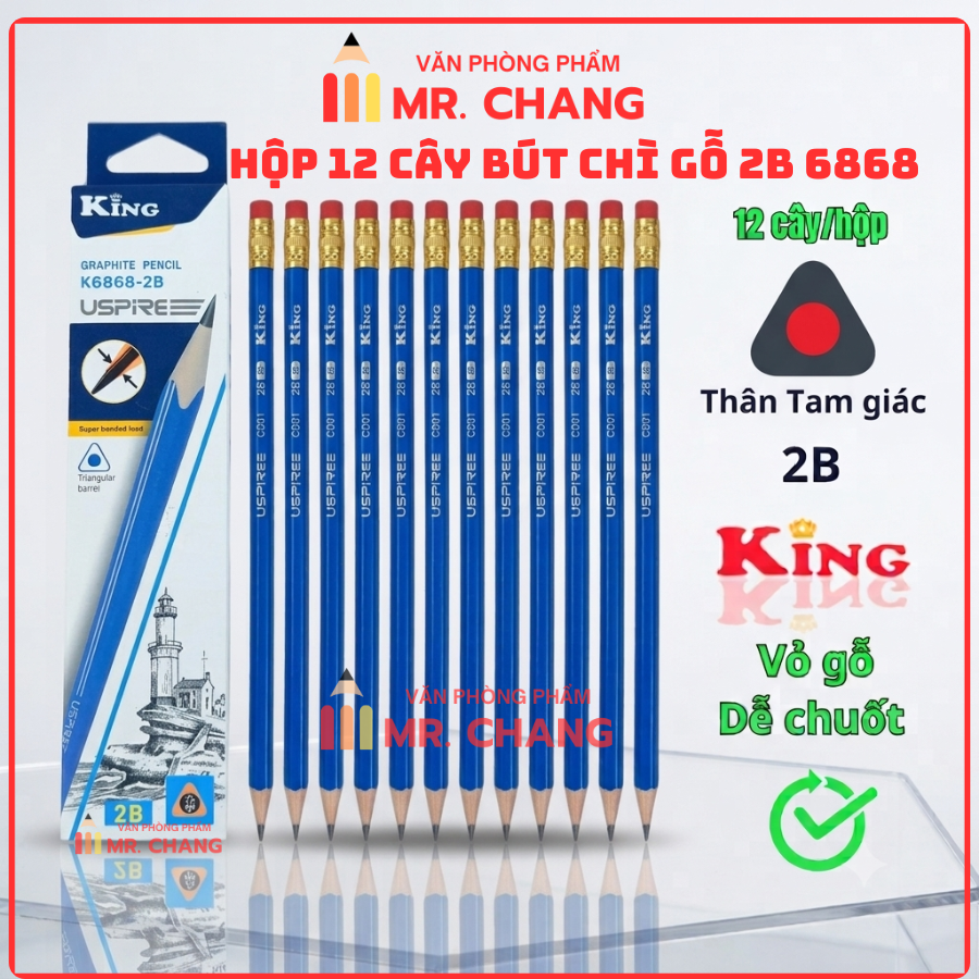Bút Chì Gỗ 2B 6868 (12 Cây/ Hộp; 6 Hộp/ Lốc; 40 Lốc/ Thùng)