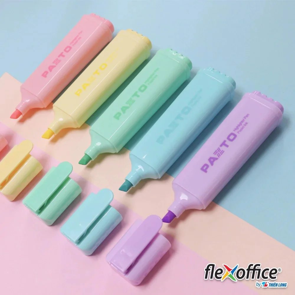 TL -  Bút Dạ Quang màu Pazto Lớn rửa được FO-HL009/VN Hộp 5 Cây khác màu (Đỏ, Tím, Xanh Lá, Xanh Ngọc, Vàng) (10 Cây/Hộp)